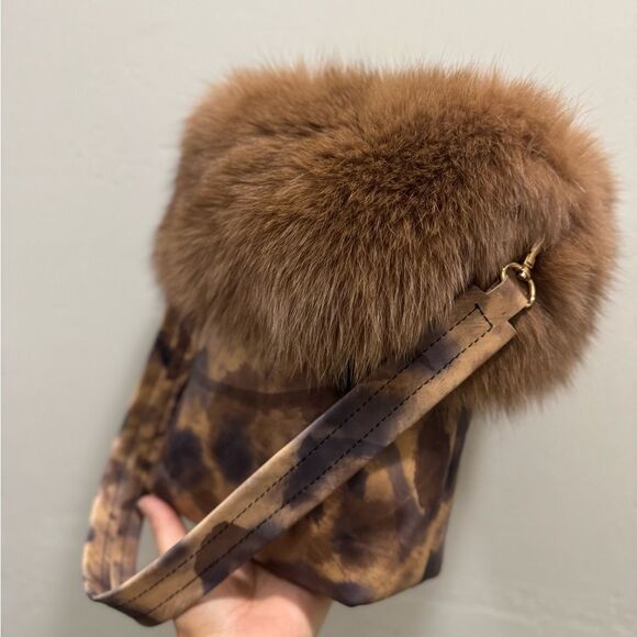 Gorgeous Real Fox Fur Trimmed Handmade Genuine Leather Tote Bag/ Crossbody - Picture 12 of 16